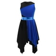thumbnail image 1 of Doomiva Kids Girls Color Block Asymmetrical Sleeveless Praise Dance Tunic Lyrical Contemporary Dance Dress Blue&Black 8, 1 of 7