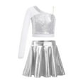 thumbnail image 1 of Doomiva Kids Girls Crop Top with Tutu Skirt Ballet Jazz Latin Modern Dance Costume Dancewear Silver 12, 1 of 7