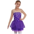 thumbnail image 1 of Doomiva Kids Girls Figure Ice Skating Dress Rhinestones Splice Mesh Long Sleeve Tutu Skirted Leotard Dance Dress Purple 8, 1 of 7