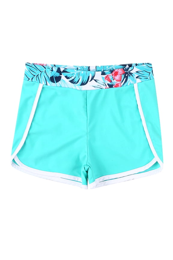 Kids Girls Floral High Waisted Swim Shorts Quick-Dry Boardshorts Trunks Sports Underpants Summer Hot Bottoms Leaf 12