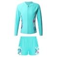 thumbnail image 1 of Doomiva Kids Girls Floral Rash Guard Sets Long Sleeve Zip Up Upf 50+ Swim Coat with Trunks Tankini Green 8, 1 of 5