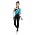 thumbnail image 1 of Doomiva Kids Girls Full Body Long Sleeve Unitard Sparkly Rhinestone Color Block Gymnastics Dance Skating Jumpsuit Light Blue 12, 1 of 6