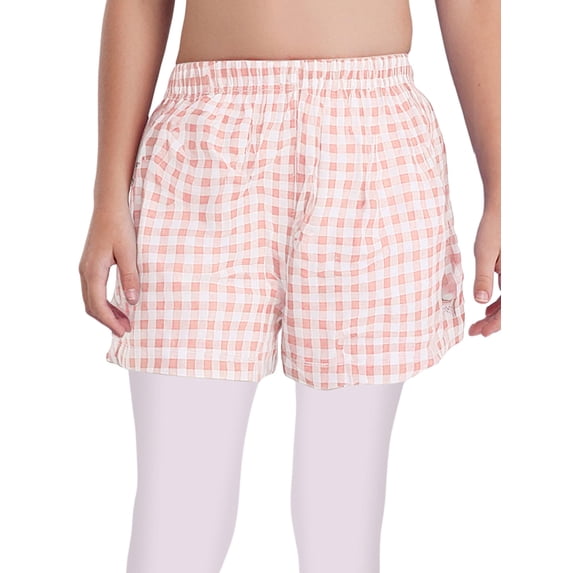 Doomiva Kids Girls Gingham Plaid Shorts Elastic Waist Wide Leg Mini Casual Summer Shorts Pants Bottoms Pink 140