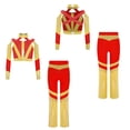 thumbnail image 1 of Doomiva Kids Girls Gymnastics Dance Outfits Long Sleeve Sparkly Color Block Cross-back Crop Top with Flared Pants Set Red 16, 1 of 4