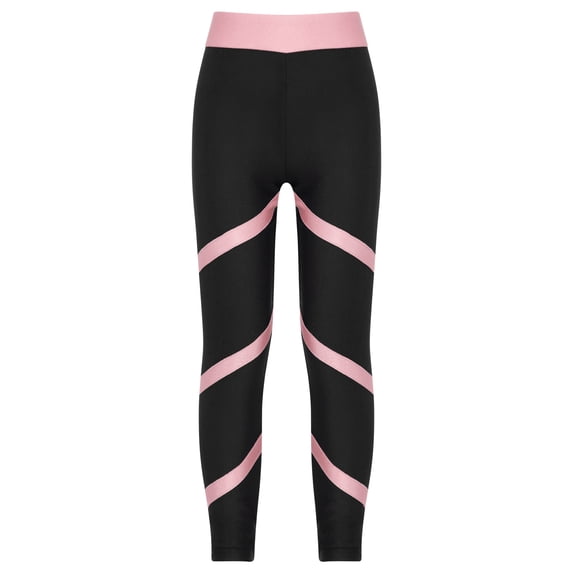 Doomiva Kids Girls Gymnastics Dance Yoga Pants Striped Athletic Footless Tights Activewear Pink 16