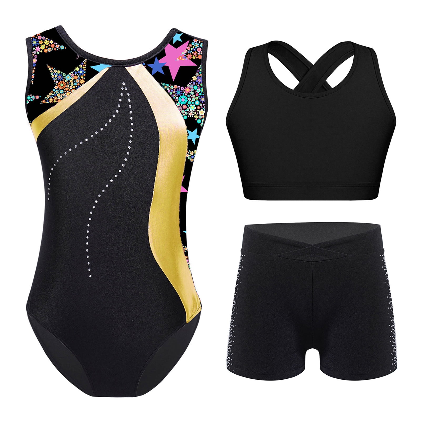 Doomiva Kids Girls Gymnastics Leotard Sleeveless Biketard with Crop Top ...