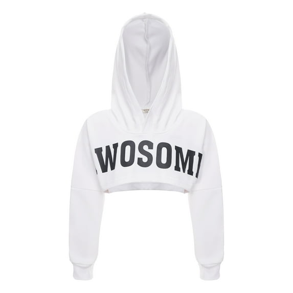 Doomiva Kids Girls Hoodies Long Sleeve Pullover Sweatshirts Hip Hop Street Jazz Dance Crop Tops White 9-10