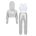 thumbnail image 1 of Doomiva Kids Girls Jazz Hip Hop Dance Outfits Metallic Long Sleeve Hoodie Sport Bra Vest And Sweatpants Set Dancewear Silver 6, 1 of 6