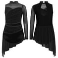 thumbnail image 1 of Doomiva Kids Girls Lyrical Dance Dress Asymmetric High-Low Mesh Skirted Leotard Rhinestone Figure Ice Skating Dress Black 12, 1 of 5