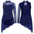 thumbnail image 1 of Doomiva Kids Girls Lyrical Dance Dress Asymmetric High-Low Mesh Skirted Leotard Rhinestone Figure Ice Skating Dress Navy Blue 6, 1 of 6