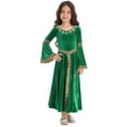 thumbnail image 1 of Doomiva Kids Girls Medieval Princess Halloween Dress-up Renaissance Velvet Bell Sleeve Maxi Dress Maiden Robe Gown Green 8, 1 of 4