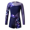 thumbnail image 1 of Doomiva Kids Girls Mesh Long Sleeve Keyhole Back Gymnastics Leotard Ballet Dance Biketard Tumbling Uniform Navy Blue 14, 1 of 5