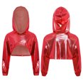 thumbnail image 1 of Doomiva Kids Girls Metallic Jazz Hip Hop Dance Crop Tops Long Sleeve Cropped Hoodies Shiny Pullover Sweatshirt Club Red 14, 1 of 4