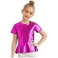 thumbnail image 1 of Doomiva Kids Girls Metallic Jazz Hip Hop Peplum Dance Tops Short Sleeve Sequins Round Neck Shiny Party T-Shirts Blouses Hot Pink 140, 1 of 5