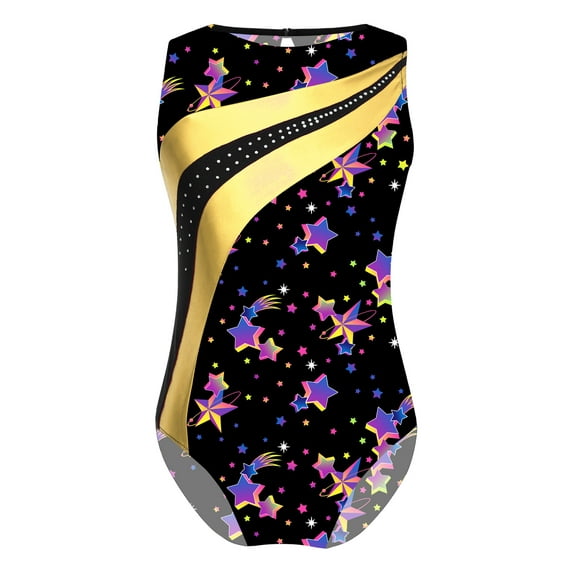 Doomiva Kids Girls Metallic Sleeveless Gymnastics Leotard Ballet Dance Unitard Tumbling Camisole Top Black Stars 8
