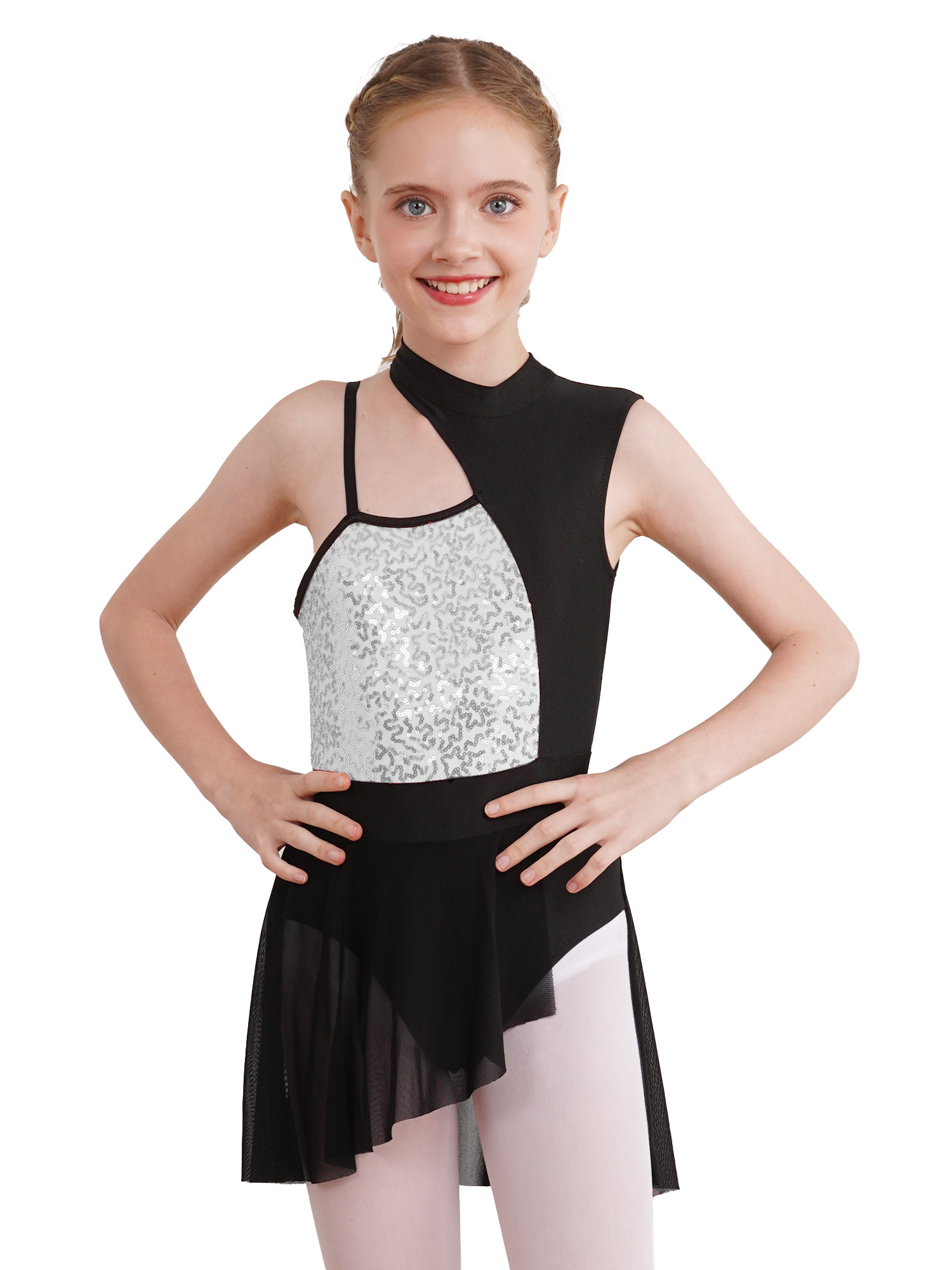 Unbranded Girls Sleeveless Mock Neck Lyrical Ballet Dance Dress – High Low Skirted Leotard
