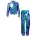 thumbnail image 1 of Doomiva Kids Girls Modern Hip Hop Jazz Dance Outfit Disco Party Long Sleeve Metallic Jacket and Pants Streetwear Blue 14, 1 of 7