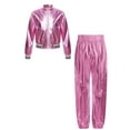 thumbnail image 1 of Doomiva Kids Girls Modern Hip Hop Jazz Dance Outfit Disco Party Long Sleeve Metallic Jacket and Pants Streetwear Pink 16, 1 of 7