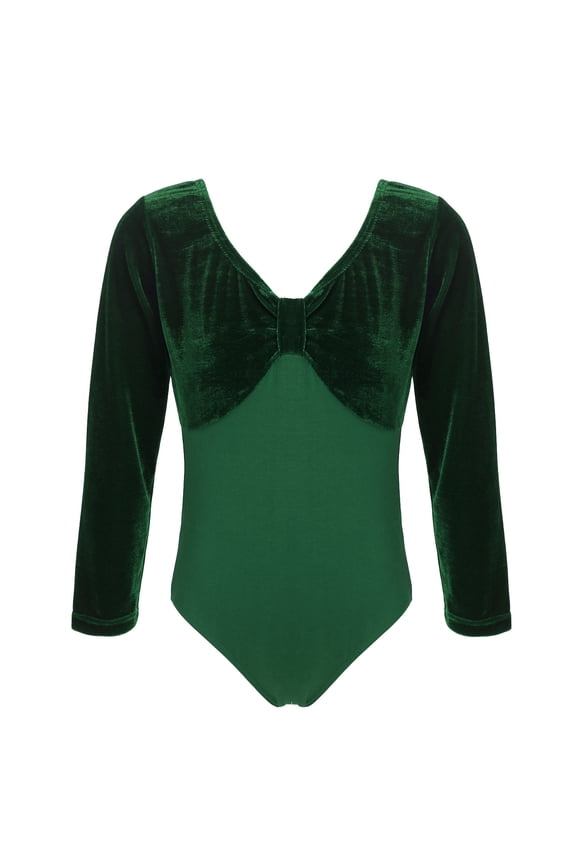 Kids Girls One-piece Long Sleeve Ballet Gymnastics Dancing Leotard Athletics Unitard Bodysuit Green 110