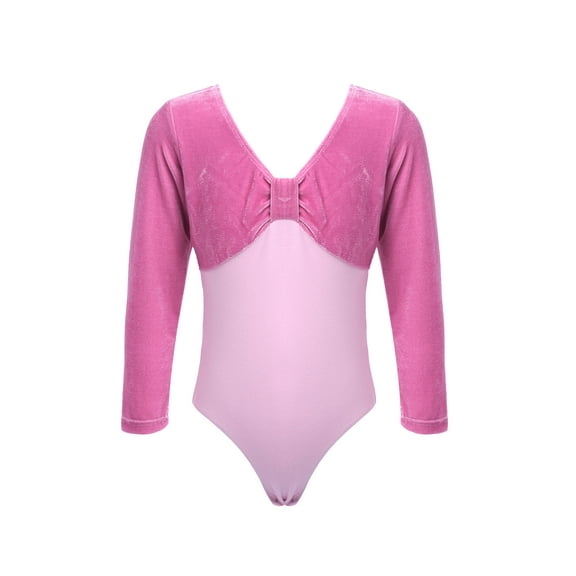 Doomiva Kids Girls One-piece Long Sleeve Ballet Gymnastics Dancing Leotard Athletics Unitard Bodysuit Pink 110