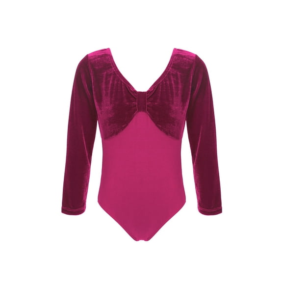 Doomiva Kids Girls One-piece Long Sleeve Ballet Gymnastics Dancing Leotard Athletics Unitard Bodysuit Rose_Red 160