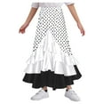 thumbnail image 1 of Doomiva Kids Girls Polka Dots Layered Ruffle Flamenco Skirt Spanish Folklorico Gypsy Full Circle Belly Dance Skirt White 6, 1 of 6