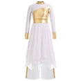 thumbnail image 1 of Doomiva Kids Girls Praise Dance Swing Dress Metallic Gold Asymmetric Liturgical Tunic with Worship Wide Leg Pants White 10, 1 of 5