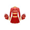 thumbnail image 1 of Doomiva Kids Girls Rhinestone Letter Print Long Sleeve Cheerleading Uniform Dance Dress with Pom Pom Carnival Dancewear Red 8, 1 of 5