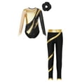 thumbnail image 1 of Doomiva Kids Girls Rhinestone Long Sleeve Gymnastics Leotard Bodysuit Ballet Dance Unitard with Pants Hair Band Set Gold&Black 6, 1 of 5
