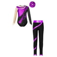 thumbnail image 1 of Doomiva Kids Girls Rhinestone Long Sleeve Gymnastics Leotard Bodysuit Ballet Dance Unitard with Pants Hair Band Set Purple 10, 1 of 5