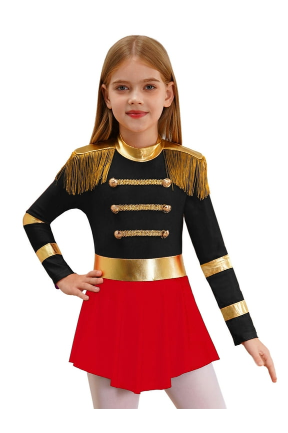 Kids Girls Ringmaster Showman Dance Dress Shiny Marching Band Tuxedo Jumpsuits Black 8