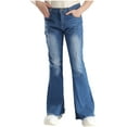 thumbnail image 1 of Doomiva Kids Girls Ripped Flare Jeans Bell Bottom Pants Casual Wide Leg Denim Trousers A Blue 8, 1 of 7