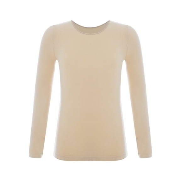 Doomiva Kids Girls Round Neck Thermal T-shirt Solid Color Basic Warm Underwear Tops Long Sleeve Type A Nude S
