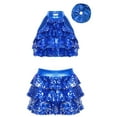 thumbnail image 1 of Doomiva Kids Girls Sequin Ballet Dance Crop Top with Skirt Scrunchies Set Jazz Latin Ballroom Performance Costume Royal Blue 11-12, 1 of 5