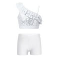 thumbnail image 1 of Doomiva Kids Girls Sequins Ballet Jazz Hip Hop Modern Belly Dance Costume Ruffle Crop Top with Shorts Set Dancewear White 12, 1 of 7
