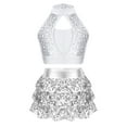 thumbnail image 1 of Doomiva Kids Girls Sequins Dance Crop Top Vest with Ruffle Skirted Shorts Jazz Latin Hip Hop Ballet Dancewear Silver 14, 1 of 5