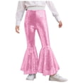 thumbnail image 1 of Doomiva Kids Girls Sequins Jazz Disco Dance Bell Bottoms Pants Sparkly Glitter 70s Flare Trousers Performance Dancewear Pink 130, 1 of 5