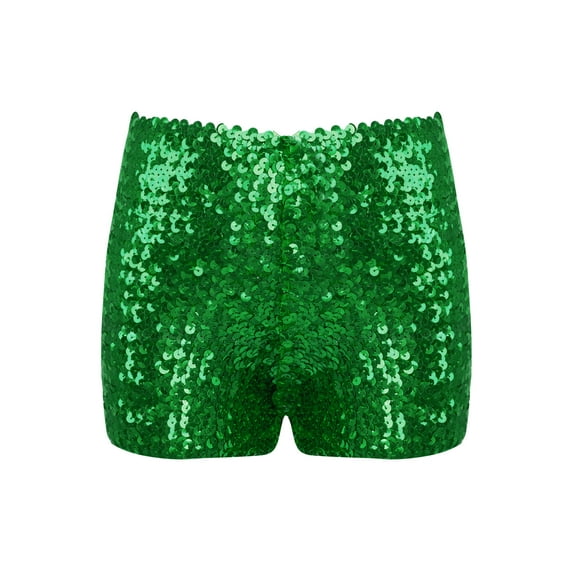 Doomiva Kids Girls Sequins Jazz Hip Hop Dance Shorts Sport Hot Pants Tumbling Gymnastics Boyshorts Green 145-160/16