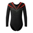 thumbnail image 1 of Doomiva Kids Girls Shiny Beads Long Sleeve V Neck Gymnastics Dance Leotard Yoga Bodysuit Dancewear Red 6, 1 of 7