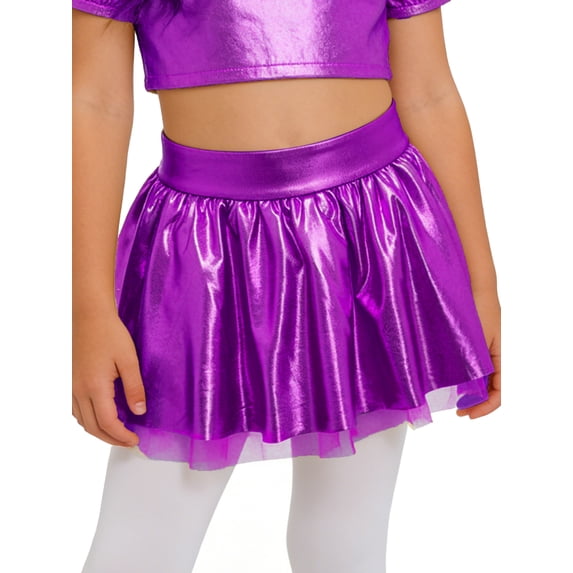 Doomiva Kids Girls' Shiny Dance Scooter Skirts Metallic Skater Skorts Performance Dance Outfits Sparkly Tutu Purple 12