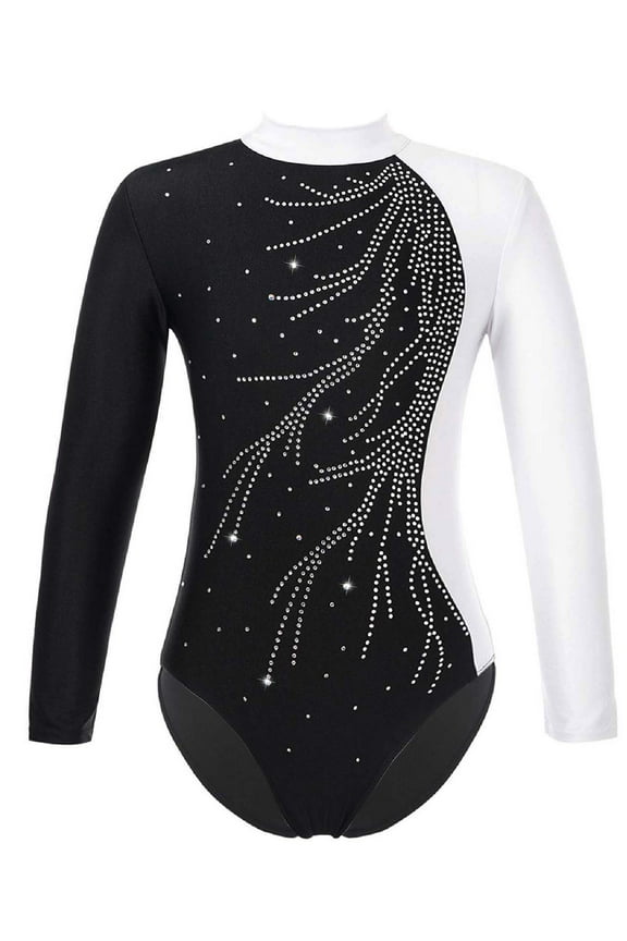 Kids Girls Shiny Long Sleeve Gymnastics Ballet Dance Leotard Bodysuit Dancewear A White 6