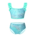 thumbnail image 1 of Doomiva Kids Girls Shiny Mermaid 2 Pcs Bikini Sets Ruffles Crop Top with Brief Hawaii Bathing Suit Beach Tankini Swiwmear A-Green 8, 1 of 5