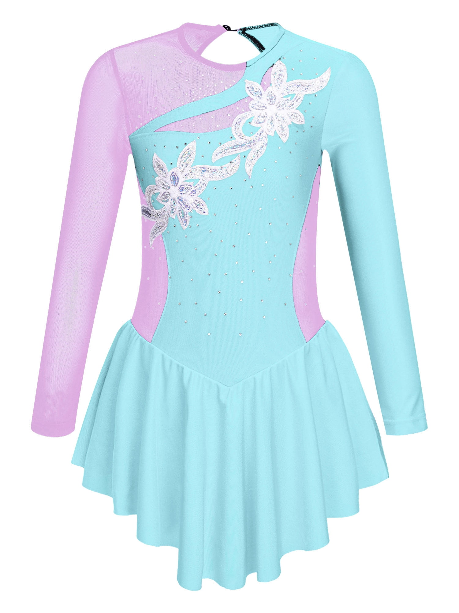 UK Kids Girls Figure Ice Skating Dance Dress Mesh Gymnastics Performance Costume - Foto 3