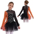 thumbnail image 1 of Doomiva Kids Girls Shiny Rhinestone Figure Ice Skating Dress Long Sleeve Ballet Lyrical Dance Dress for Performance Black Orange 12, 1 of 7
