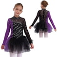 thumbnail image 1 of Doomiva Kids Girls Shiny Rhinestone Figure Ice Skating Dress Long Sleeve Ballet Lyrical Dance Dress for Performance Black Purple 6, 1 of 7
