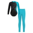 thumbnail image 1 of Doomiva Kids Girls Shiny Rhinestone Long Sleeve Bodysuit Unitard Gymnastics Ballet Dance Leotard with Leggings Set Lake Green 10, 1 of 6