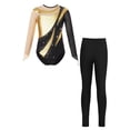 thumbnail image 1 of Doomiva Kids Girls Shiny Rhinestone Long Sleeve Gymnastics Leotard with Ballet Dance Leggings Pants Set Gold 10, 1 of 5