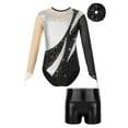 thumbnail image 1 of Doomiva Kids Girls Shiny Rhinestone Mesh Long Sleeve Gymnastics Leotard and Shorts Hair Band Silver&Black 12, 1 of 5