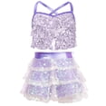 thumbnail image 1 of Doomiva Kids Girls Shiny Sequins Halter Tassel Crop Top with Mini Skirt Set Latin Jazz Salsa Samba Rumba Dance Outfits Light Purple 12, 1 of 7