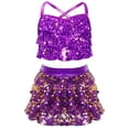 thumbnail image 1 of Doomiva Kids Girls Shiny Sequins Halter Tassel Crop Top with Mini Skirt Set Latin Jazz Salsa Samba Rumba Dance Outfits Purple 12, 1 of 7